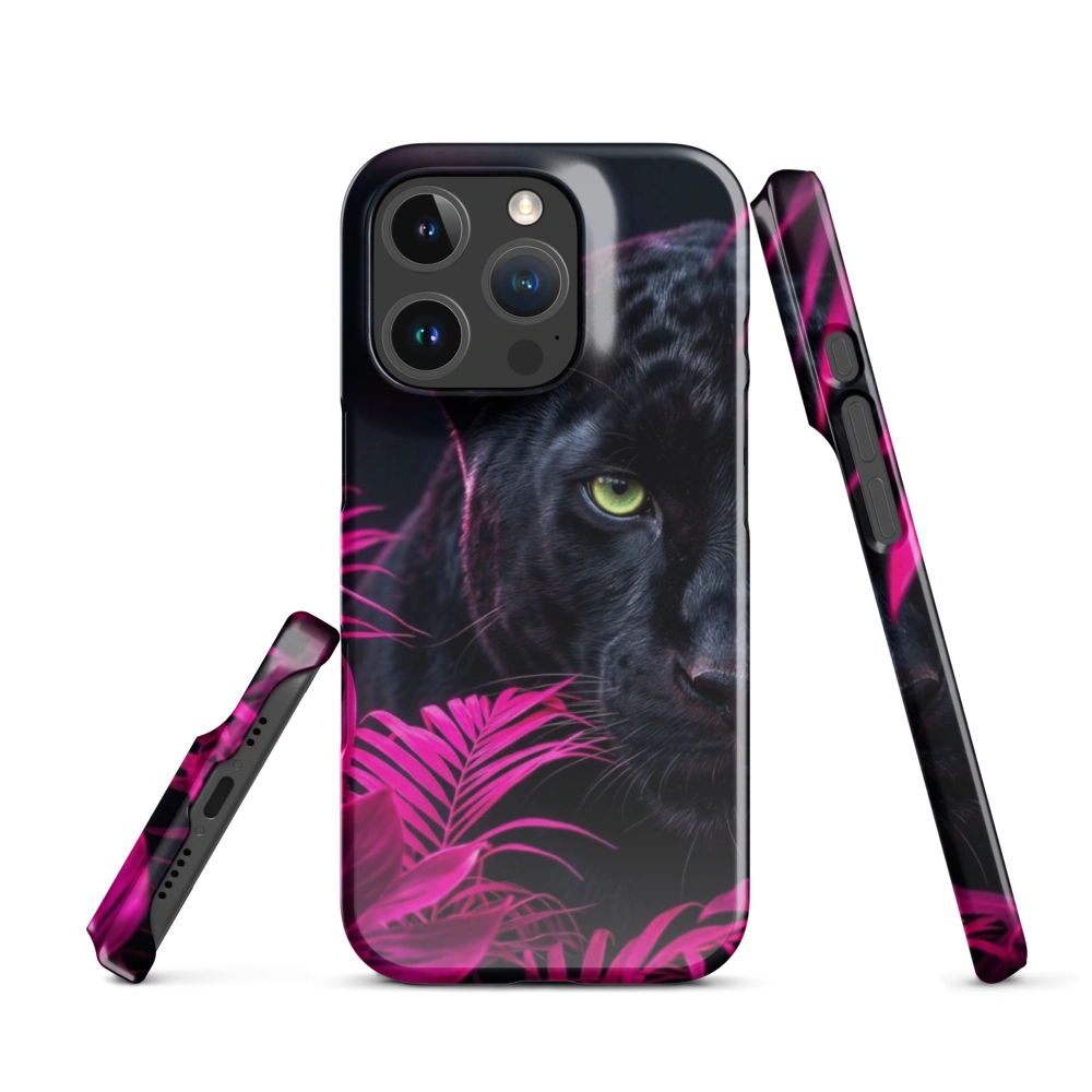 A sleek black panther prowling through a dense, glowing neon jungle with vibrant electric blue and purple foliage.